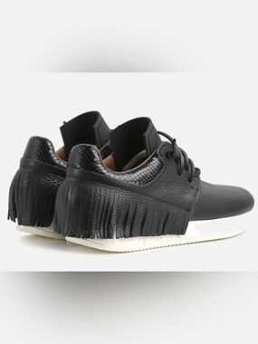 Esseutesse Black Leather Fringe Sneakers Size 39
